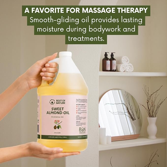 Best of Nature 100% Pure Sweet Almond Massage & Body Oil, Deep Moisturizing Unscented Oil for Hair, Skin, Face, & Aromatherapy, Ideal Carrier Oil for Essential Oils (8 fl oz)