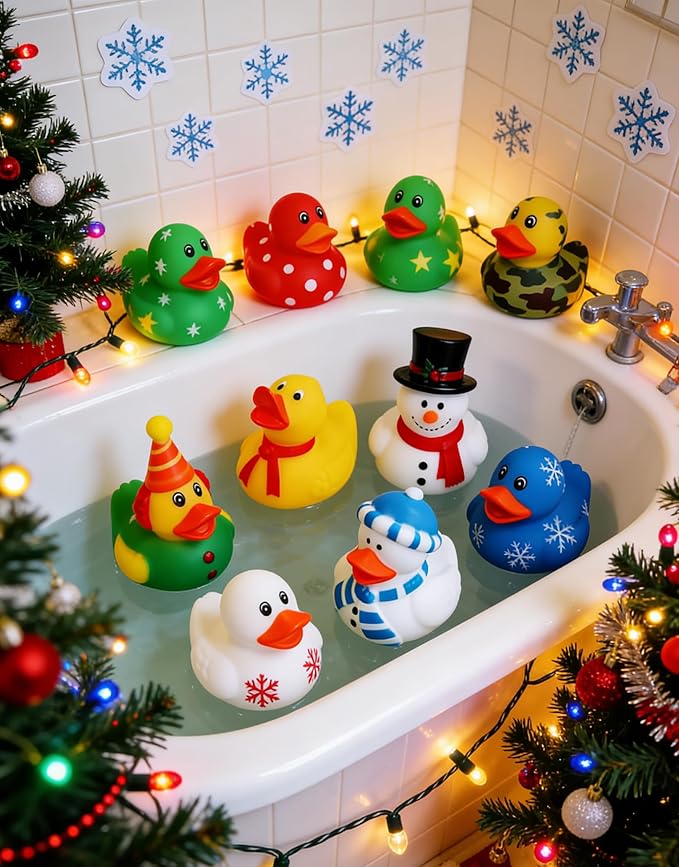 10pcs Rubber Ducks,Christmas Themed Bathtub Toys,Multiple Design & Colors,Ideal for Bath Play,Party Gifts & Small Prizes
