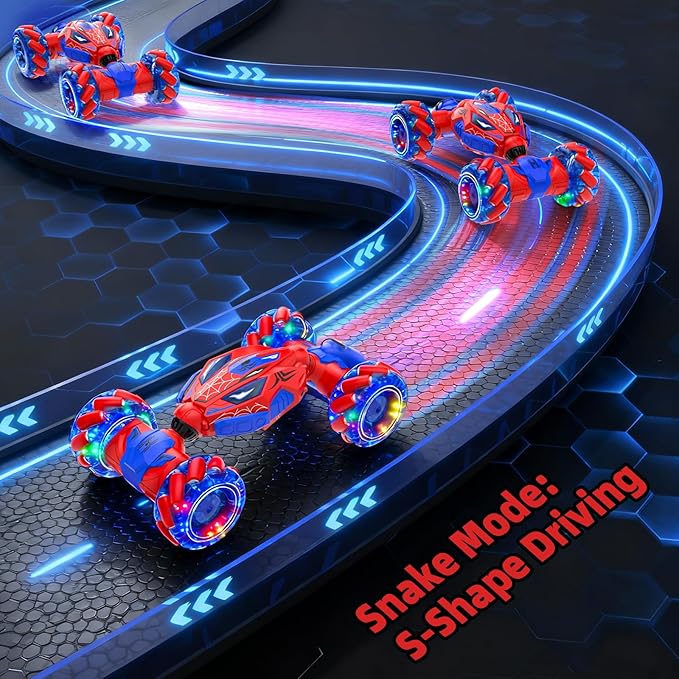 Unique 4WD 360° Rotating Gesture Sensing RC Stunt Car, Double‑Sided Driving RC Drift Car with Lights, Music & Spray, Kids Outdoor Cars Toys for Ages 6-12, Gifts for Boys 6-12,2 Replaceable Batteries
