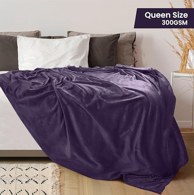 Utopia Bedding Ultra Soft Fleece Bed Blanket Queen Size Purple (90x90 Inch) | Microfiber Plush Warm Lightweight Breathable Cozy Blanket Anti-Static, All Season Use, Gift for Women and Men