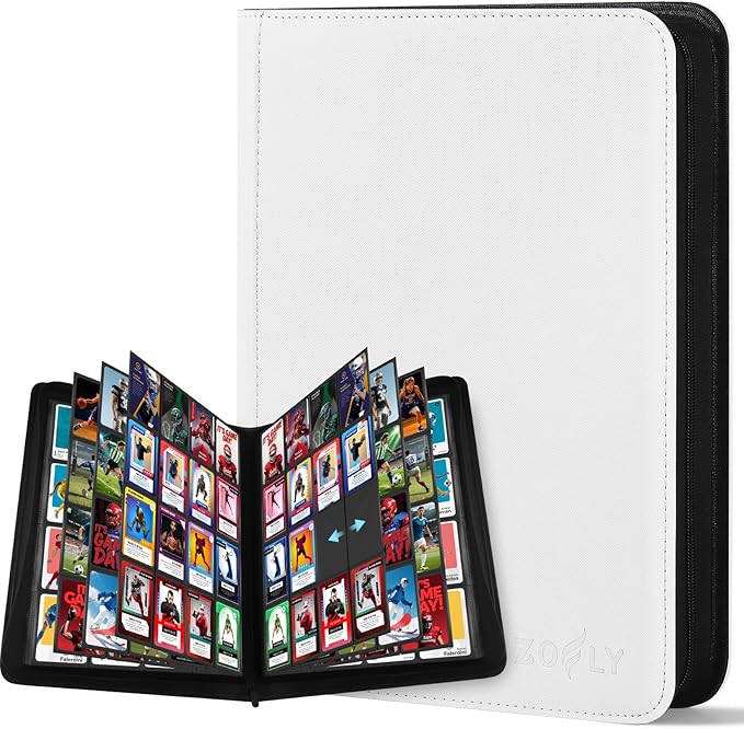 1000+ Pockets Trading Card Binder, 16 Pockets Zipper Binder Card Album, 32 Pack Double-sided Side Loading Non-Ring Card Binder, Card Holder Folders for MTG, TCG, Game Cards & Sports Cards, White