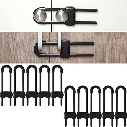 Jetec 10 Pack Baby Cabinet Locks, No Adhesive No Drill Child Safety Locks for Cabinets with Knobs or Handles, Adjustable U-Shaped Child Proof Latches for Cupboards, Fridge, Closet, Pets(Black)