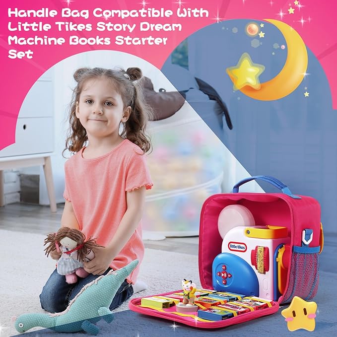 Storage Case for Little Tikes Story Dream Machine Books Starter Set, Toys Storage Holder Travel Case for Many Story Collection, Storytime/Little Golden Book Accessories, Pink, 8.6x8.2x5.5