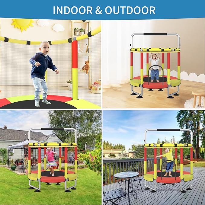 Trampoline for Kids, Upgrade Full Anti-Rust 440lbs Indoor Outdoor Toddler Trampoline with Net, 55" Adjustable Baby Toddler Trampolines Accessories Dart Board