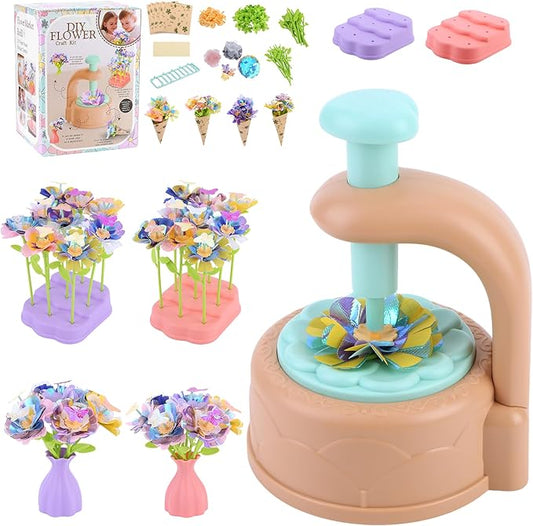 Lufstd DIY Fabric Flower Bouquets Toys, Flower Making Kit for Kids, Fabric Flowers for Crafts, Creativity-Boosting Handmade Arts and Crafts Set for Family Stem Activities Ages 3-12