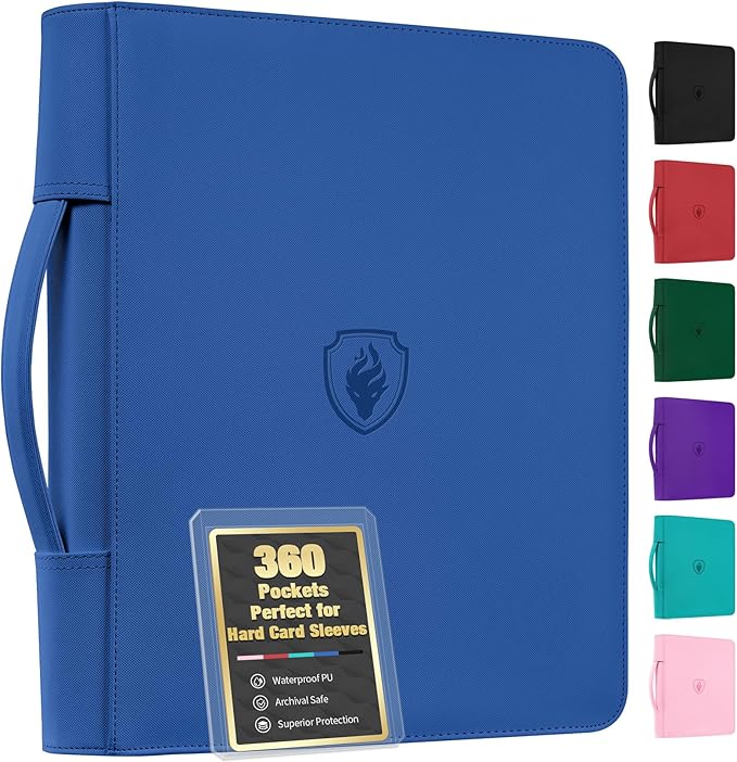 Fabmaker Top Load Binder Holds 360 Cards with Hard Card Sleeves, Portable Card Binder with Retractable Handle, Side Loading Trading Card Storage for Collectible Games, Sports Cards, Royal Blue