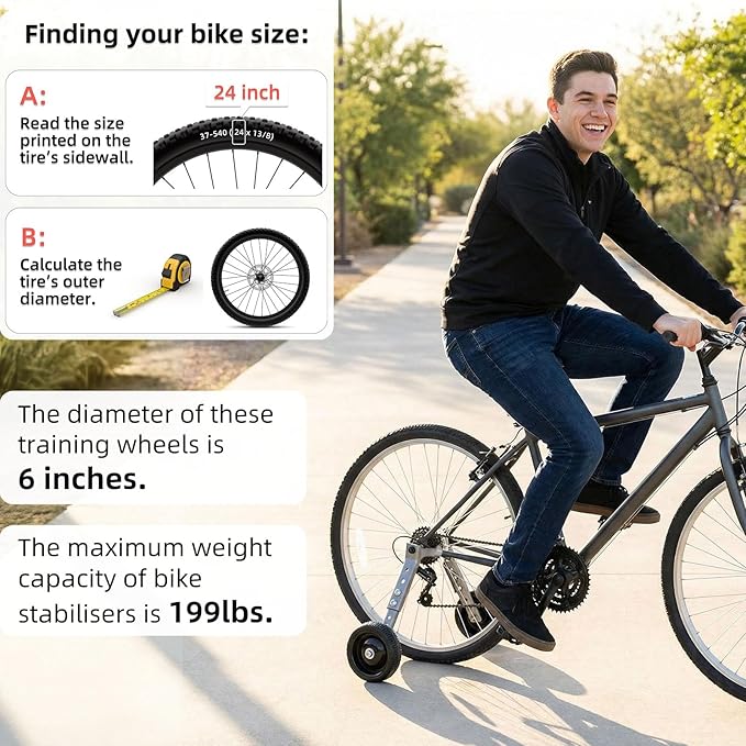 Adjustable Adult Bicycle Training Wheels For 24 inch to 28 inch Multi-speed Bikes, Steel Construction, Heavy Duty Training Wheels for Safe and Stable Learning, 1 Pair, Light Gray