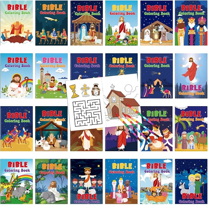 Liliful 144 Pcs Bible Coloring Book Bulk for Kids Christian Mini Coloring Books Religious Party Favors Christian Story Activity Supplies Bulk for Kids Sunday School Holiday Gifts