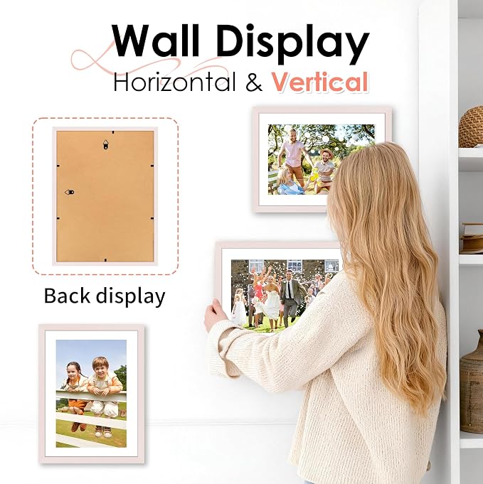 FIXSMITH A4 Picture Frame Set of 2, Pink Photo Frame with HD Plexiglass, Display Pictures 6x8 with Mat or 8.3x11.7 Without Mat Multi Picture Frames Collage for Tabletop or Wall Display