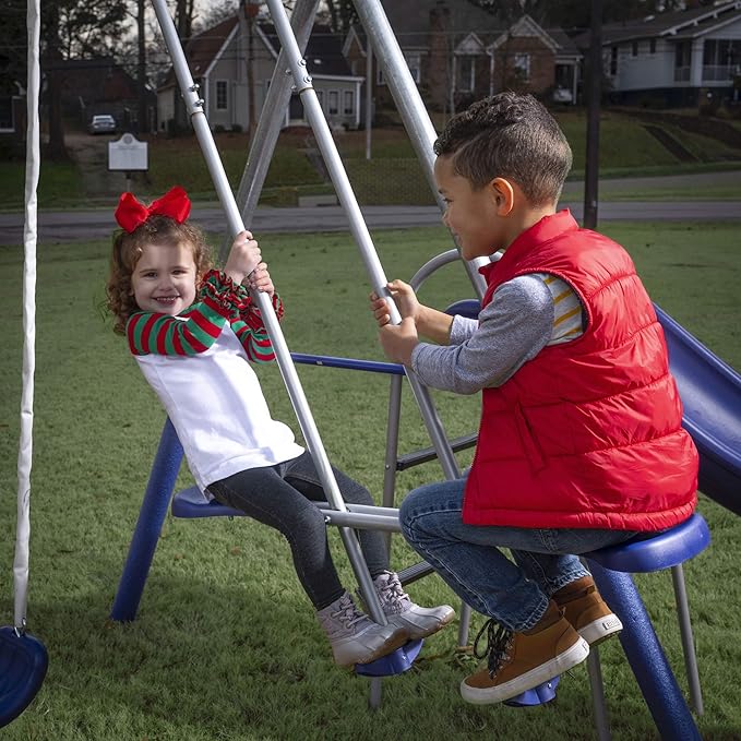 Fun Forever with 6' Wave Slide - 8 User / 6 Station Easy Assembly Galvanized Metal Backyard Play Kids Swing Set. 192" L x 104" Deep x 74" H, by XDP Recreation a USA Company