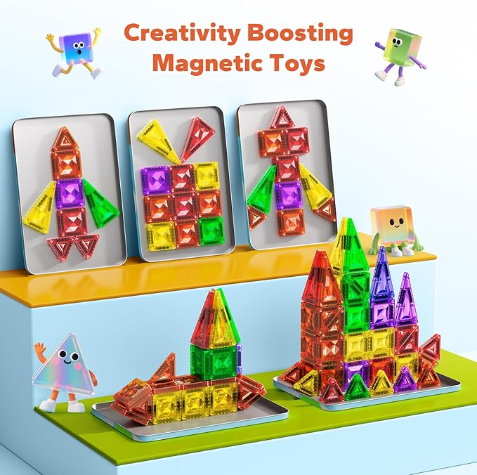 Mini Magnetic Tiles for Kids Ages 4-8, 45PCS Diamond Pattern Magnetic Tiles Travel Set with Case, Portable Building Toys Creativity Boosting Sensory Toys for Toddler Boys Girls Halloween Birthday Gift