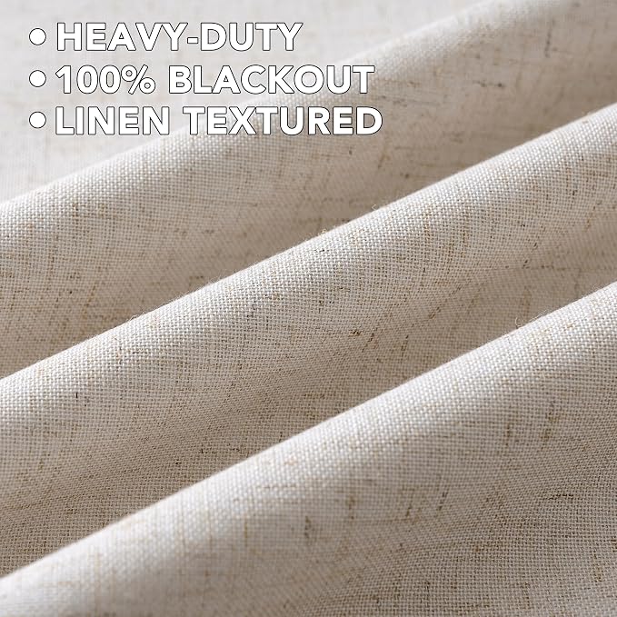 H.VERSAILTEXLinen-Polyester Curtains 100%Blackout Curtains for Bedroom 96"Long Full Light Blocking Nature Linen-Polyester Blended Window Curtains for LivingRoomNickel Grommet(2Panels,HeatheredNatural)