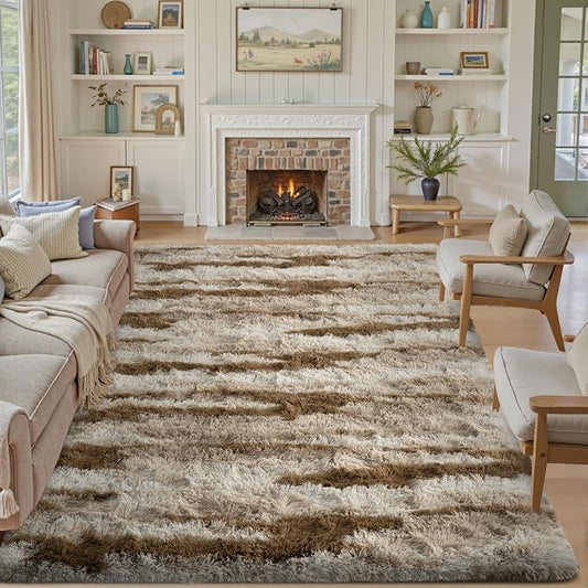 6x9 Ft Fuzzy Rugs for Living Room,Khaki Neutral Bedroom Area Rug Non-Slip,Carpet for Nursery Kids PlayRoom Indoor Modern Plush Carpets
