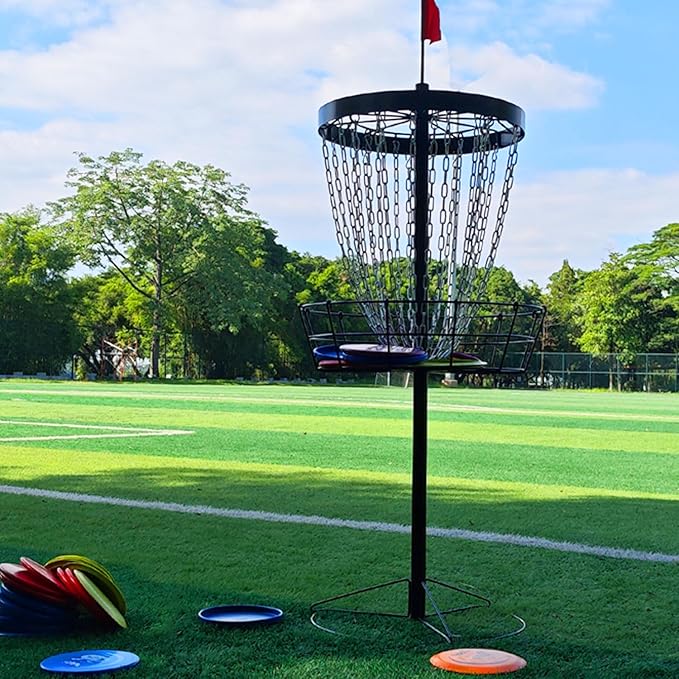 TARUMG Disc Golf Basket - Portable Disc Golf Target with Heavy Duty 24-Chains Come with Transit Bag and 3pcs Disc Golf Discs, Ground Stake -Suitable for Players of All Levels - Multi Color Available