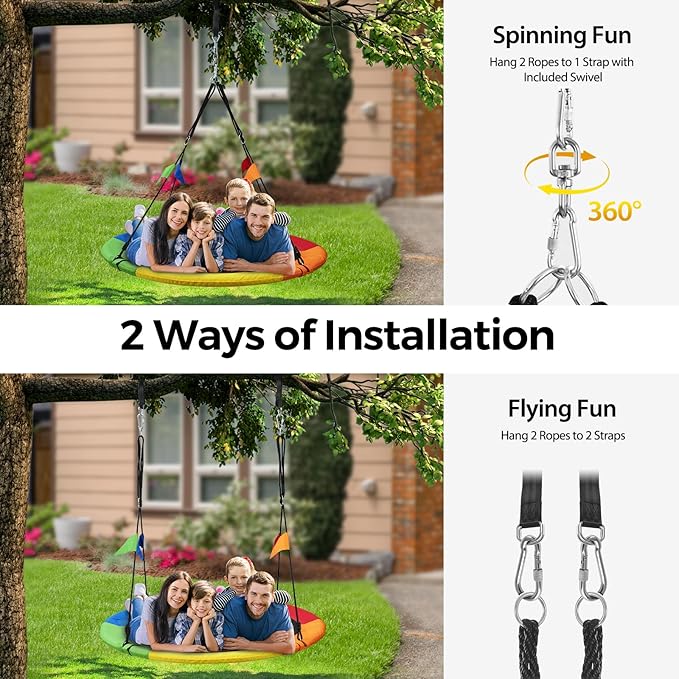 PACEARTH 60” Tree Swing for Kids & Adults Outdoor Saucer Swing 60-Inch Diameter 900D Oxford Fabric Splash and UV Resistant Heavy Duty 900LBS Weight Capacity with Tree Straps and 360° Swivel