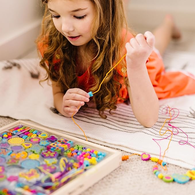 Melissa & Doug Created by Me! Bead Bouquet, Deluxe Wooden Jewelry Making Kit, 220+ Bright Colored Beads & Cords, DIY Necklace & Bracelet Making Kit, Arts & Crafts Toddler Toys for Kids Ages 4+