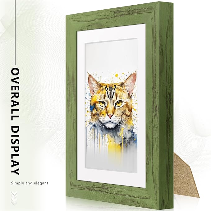 Picrit 5x7 Picture Frame Set of 12, Display 4x6 with Mat or 5x7 without Mat, Photo Frames for Wall Mounting or Table Top Display, Green Wood Grain