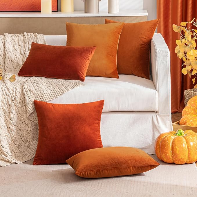 MIULEE 12x20 Inch Lumbar Velvet Fall Throw Pillow Covers Orange | Pack of 2 Soft Solid Decorative Pillow Covers, Modern Luxury Home Decor, for Chair Couch Sofa Bedroom Livingroom