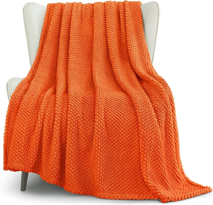 Whale Flotilla Extra Large Soft Fleece Throw Blanket for Couch | 50x70 Inch, Burnt Orange, Suitable for Sofa Chair Bed, Fluffy Fuzzy Jacquard Blankets for All Season, Lightweight and Cozy