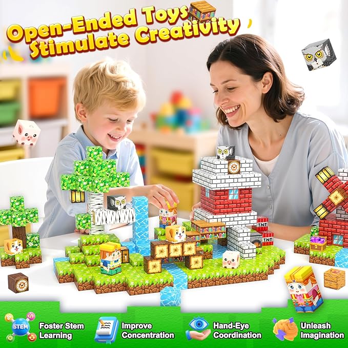 Magnetic Blocks - Mine Magnet World Building Toys for Kids Ages 5-7 6-8 8-12, STEM Magnetic Building Blocks Kids Sensory Toys Games, Present for 3+ Year Old Boys and Girls