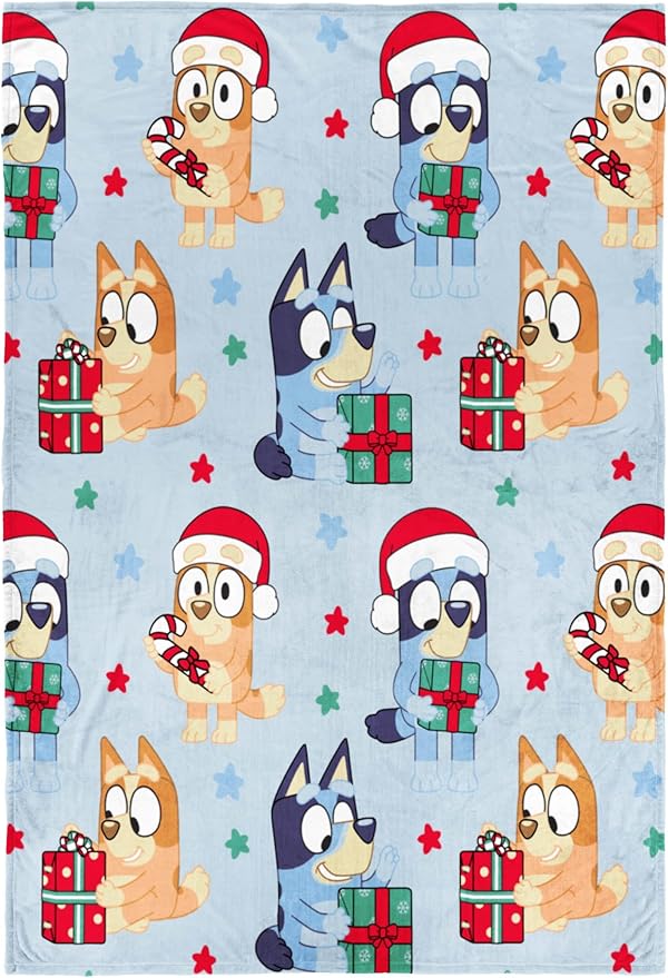 Jay Franco Kids Christmas Plush Throw Blanket – 40 x 50 Inch Soft & Cozy Fleece Throw for Holiday Bedroom & Couch Décor, Official Licensed Product, Blue - Bluey