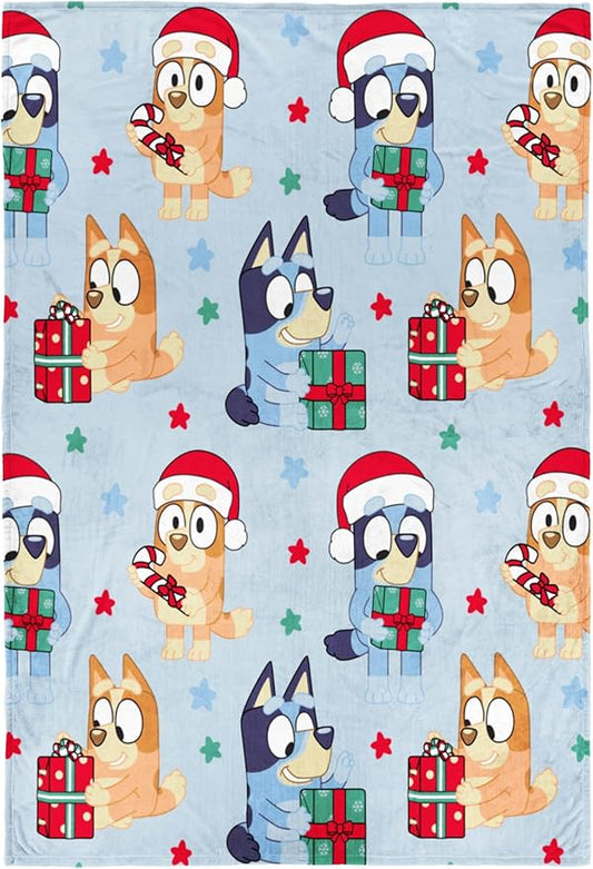 Jay Franco Kids Christmas Plush Throw Blanket – 40 x 50 Inch Soft & Cozy Fleece Throw for Holiday Bedroom & Couch Décor, Official Licensed Product, Blue - Bluey