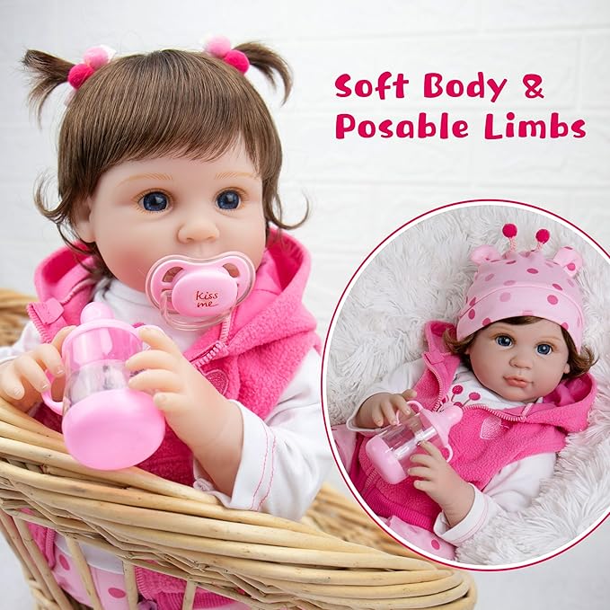Milidool Lifelike Reborn Baby Dolls Girl, Realistic Silicone Baby Doll Real 22 inch Weighted Soft Body Newborn Girl Doll with Feeding Toy Accessories Gift Set