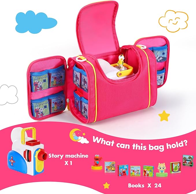 Carrying Case Compatible with Little Tikes Story Dream Machine Books Starter Set and Character, Portable Storage Carrier Bag for Travel and Home Storage (Red)