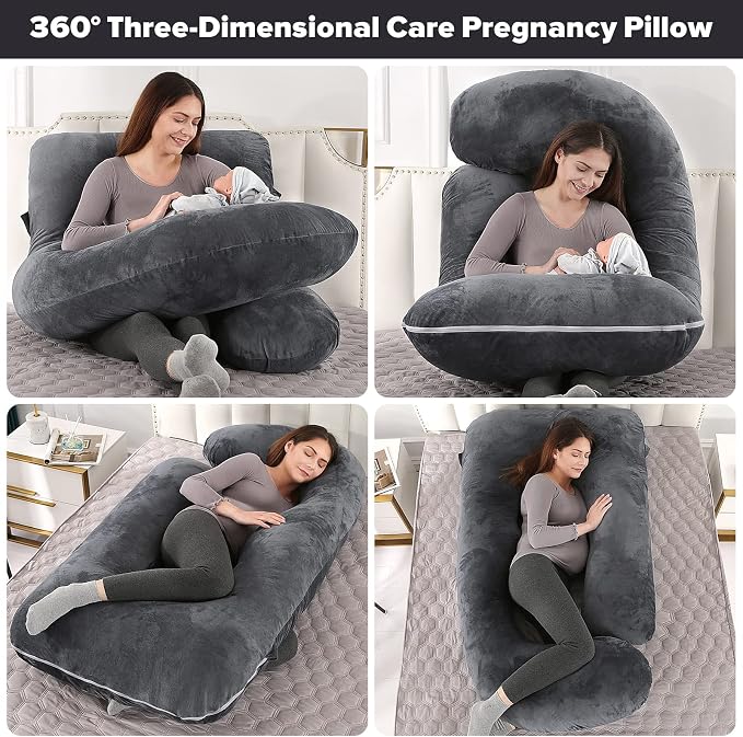 U-Shaped Full Body Pregnancy Pillow for Sleeping – 57" Maternity Pillow with Removable Cover, Support for Back, Legs, Belly & Hips (Velvet -Black)