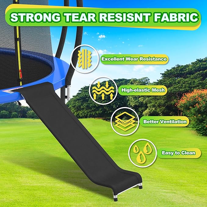 Trampoline Ladder and Slide Kit - Universal 3 Steps Stair Slide with Buffer, Easy to Climb Trampoline Accessories for Kids, Replacement Parts & Attachmentfor 10 12 14 15ft Trampolines (Silver)