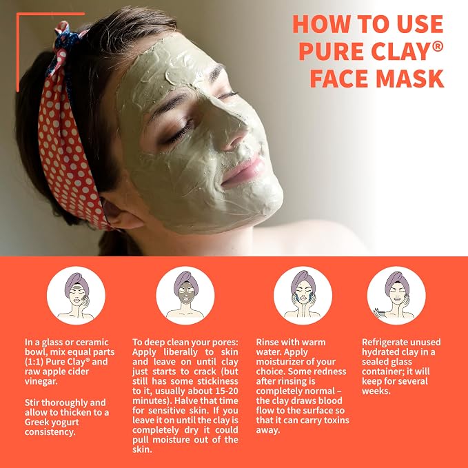 Pure Bentonite Mask, Aztec Indian Healing Clay Inspired Deep Pore Cleanser, Bentonite Food Grade Aztec Clay Mask Facial Treatment for Clarified, Balanced, Healthy Looking Skin