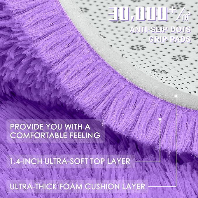 OLANLY 9x12 Machine Washable Large Area Rugs for Living Room, Bedroom, Soft Fluffy Shaggy Bedside Rug, Indoor Floor Carpet for Kids Girls and Boys, Dorms, Nursery, Home Decor Aesthetic, Purple
