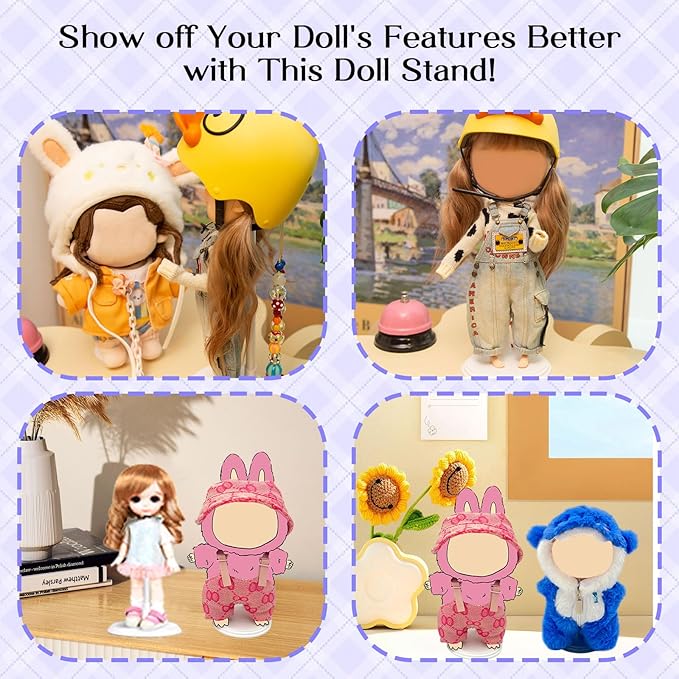 Adjustable Doll Stand - Universal Display Holder for 4-8" Dolls, Action Figures & Plush Toys Creative Storage Stand for Keep your Doll in a standing position (White, 3PC)
