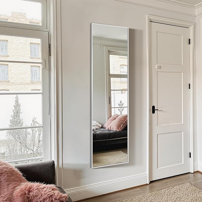 TRAHOME Full Length Floor Mirror 56"x15", Standing Mirror with Aluminum Frame, Large Body Mirror for Bedroom, Living Room and Bathroom, Silver