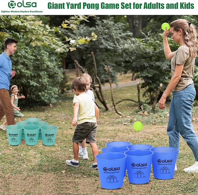Olsa Giant Yard Pong Outdoor Game, Toss Family Games for Beach Camping Lawn Backyard Party, Indoor Outdoor Games for Adults and Family(Green & Blue Glow in Dark)