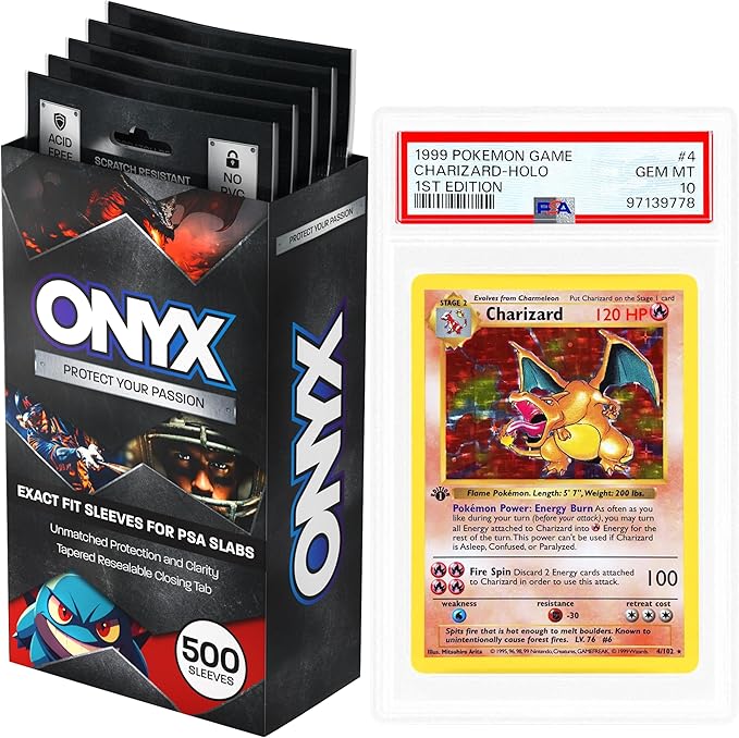 ONYX PSA Slab Sleeves - Graded Card Sleeves, PSA Perfect Fit Clear Cards Sleeves, Exact Fit Plastic Trading Bags, Cover Guard Saver Holder Sleeve Grading Baseball, Sports, MTG