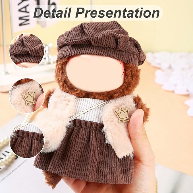 17cm Doll Clothes Set (No Doll) – Outfit with Hat & Overalls, Handmade Accessories for Mini Dolls, OB11-Compatible Dress-Up Gift (Fashion Style)