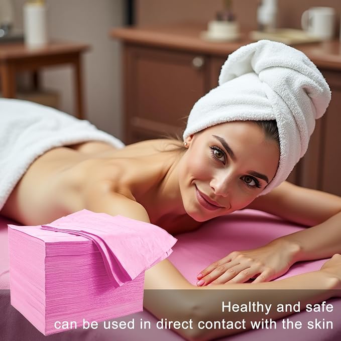 100 Pack 31" x 71" Disposable Non-Woven Massage Table Bed Covers - 2-Ply Waterproof Spa Sheets for Facial, Tattoo & Waxing.(pink 100pc)