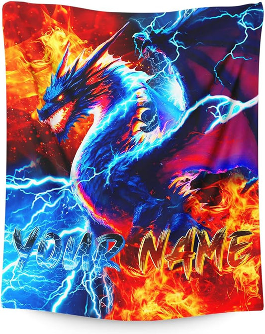 Dragon Blanket Personalized Boys Dragon Gift for Kids, 30x40 Inches Comfy Lightweight Custom Throw Blankets for Sofa Chair Bed Office Home Decor