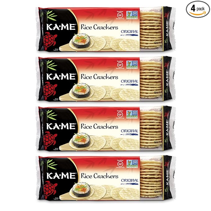 KA-ME Original Rice Crackers - Gluten-Free Jasmine Rice Snack - Crispy Asian Crackers - Non-GMO - 3.5 Oz - 4 Pack