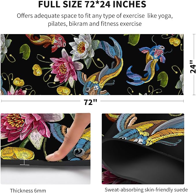 nuveti Yoga Mat Print Extra Thick TPE Non Slip Fitness Exercise Mat with Carrying Bag,72"x24" Extra Thick 6MM Exercise & Workout Mat for Yoga, Pilates Fitness and Floor Exercises
