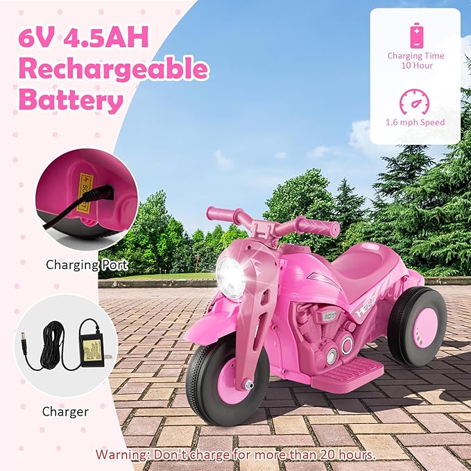 HONEY JOY Pink Ride On Motorcycle, 6V Toddler Motorcycle with Bubble Maker, LED Light, Music, Foot Pedal, Forward/Backward, 3-Wheel Battery Powered Electric Motorcycle for Kids, Gift for Boys Girls