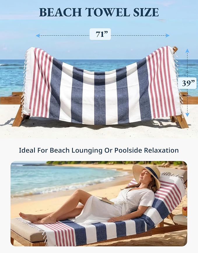 LANE LINEN Beach Towels for Women - 2 Pack Large Beach Towels Oversized, Pre-Washed, Sand Free Towel, Quick Dry, Lightweight and Soft Bath Towel, 39"x71" - Old Glory Teal