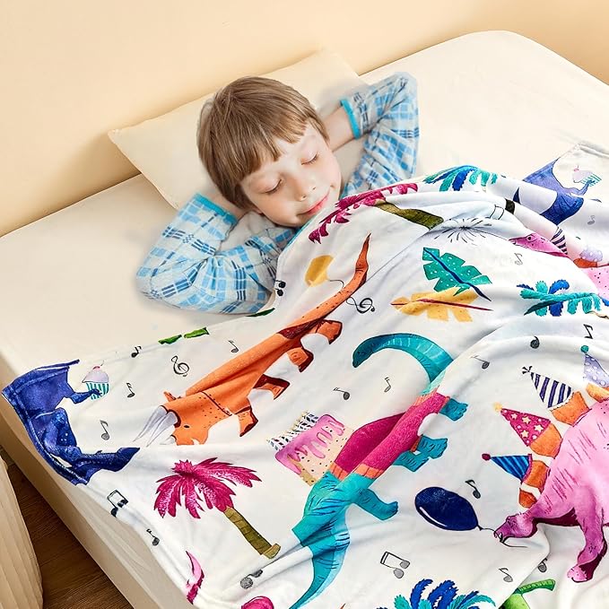 Wajade Toddler Fleece Dinosaur Blanket for Boys, Soft Throw Blanket with Dinosaur Print, Birthday Christmas Halloween Decor for Children, 50"x60"