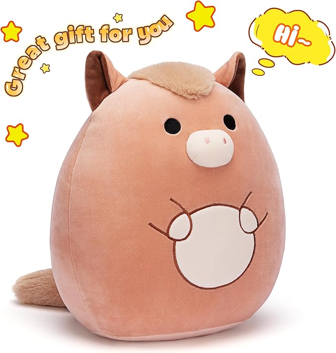 Original 12-inch Horse Plush Pillow Stuffed Animal Toy,Big Size Soft Cute Fat Cuddle Huggable Plushie,Gift for Kids
