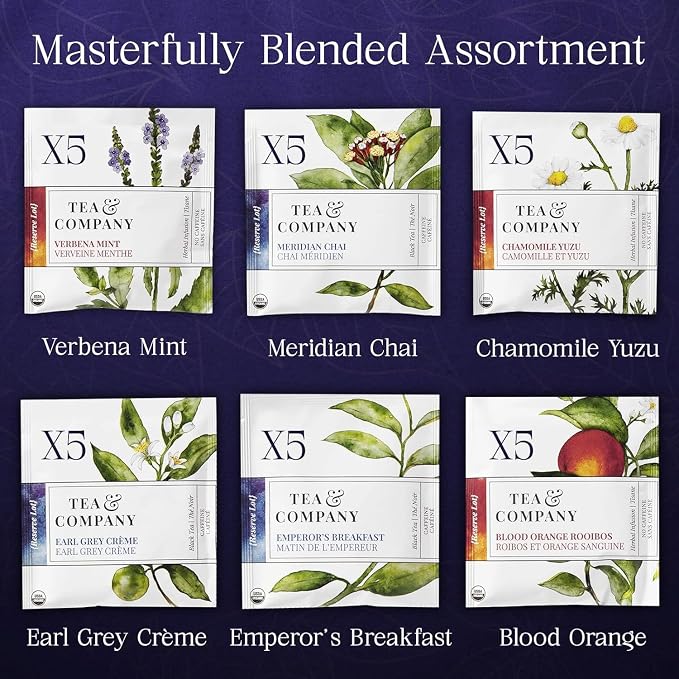 Mighty Leaf Tea and Company Organic Tea Sampler – 30 Count Silken Tea Bags – 6 Assorted Flavors: Earl Grey, Rooibos, Emperor Breakfast, Meridian Chai, Verbena Mint, Chamomile Yuzu