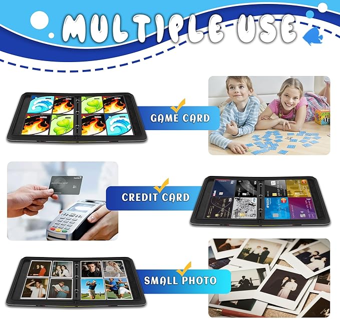 Trading Card Binder 4 Pocket,Card Binder 400 Pockets,Card Book Holder Cards with 50 Removable Sleeves,3-Ring Zip Design MTG/TCG/Sport Collectible Trading Card Albums Gifts for Boys and Girls(Water)