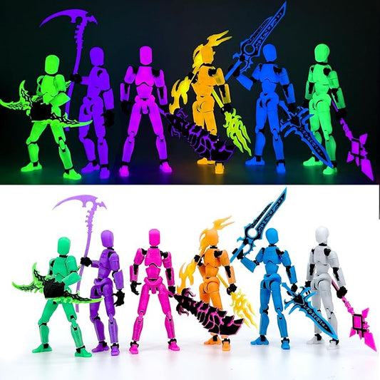 [6-Pack] Glowing Titan 13 Action Figure Set Already Assembled, T13 Action Figures with Weapons Accessories 3D Printed T 13 Lucky Robo Dummy Nova 13 Action Figures, Figura de acción t13 (6-Colors)