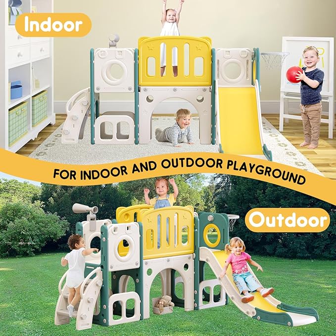 8-in-1 Toddler Climber and Slide Playset with Basketball Hoop - Indoor/Outdoor Playground Gym Activity Center for Kids