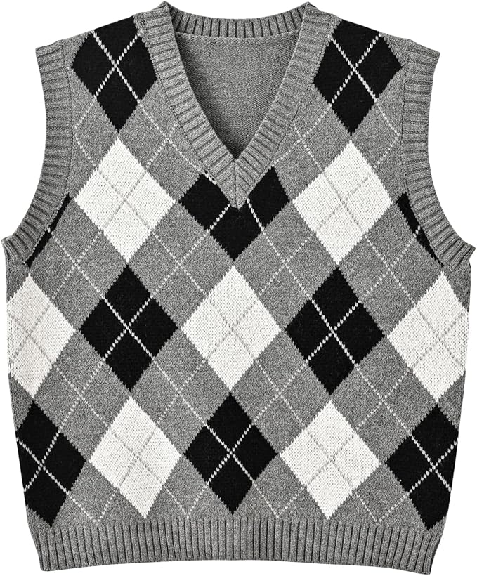 Women's Sweater Vest,Y2K Sleeveless Pattern Preppy Style Knitted Crop Tank Top for Girl